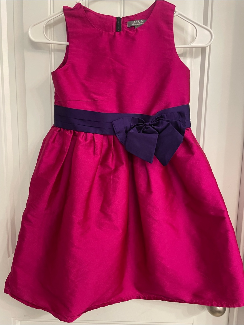ATUN Kids Fuchsia Formal Dress with Purple Bow Sash